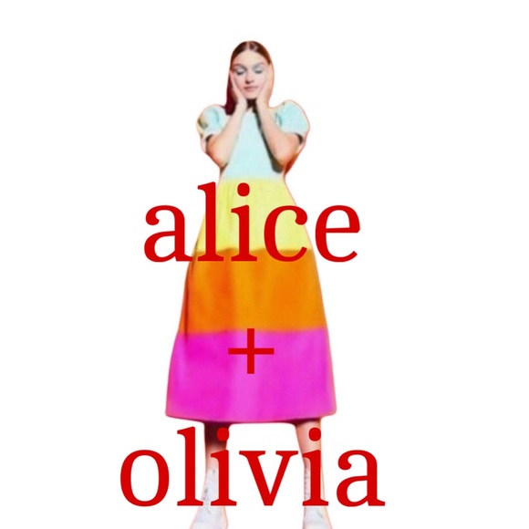 Authentic NEW Alice + Olivia Striped Midi Length Dress - Picture 1 of 8